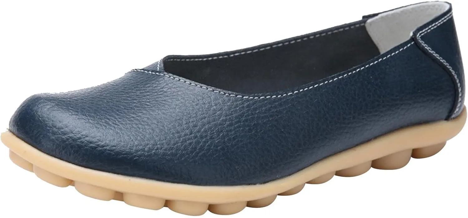Comfortable Leather Shoes for Women Solid Non Slip Flats Shoes Soft Walking Driving Shoes Business Work Shoes