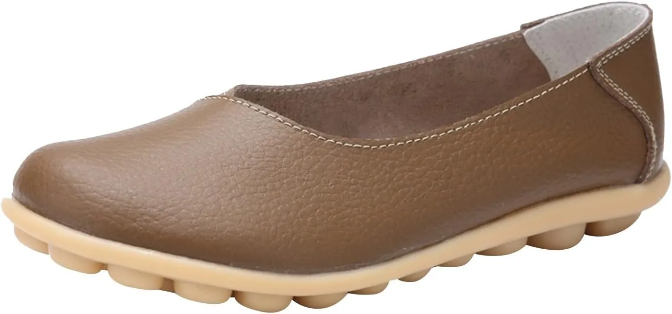 Comfortable Leather Shoes for Women Solid Non Slip Flats Shoes Soft Walking Driving Shoes Business Work Shoes
