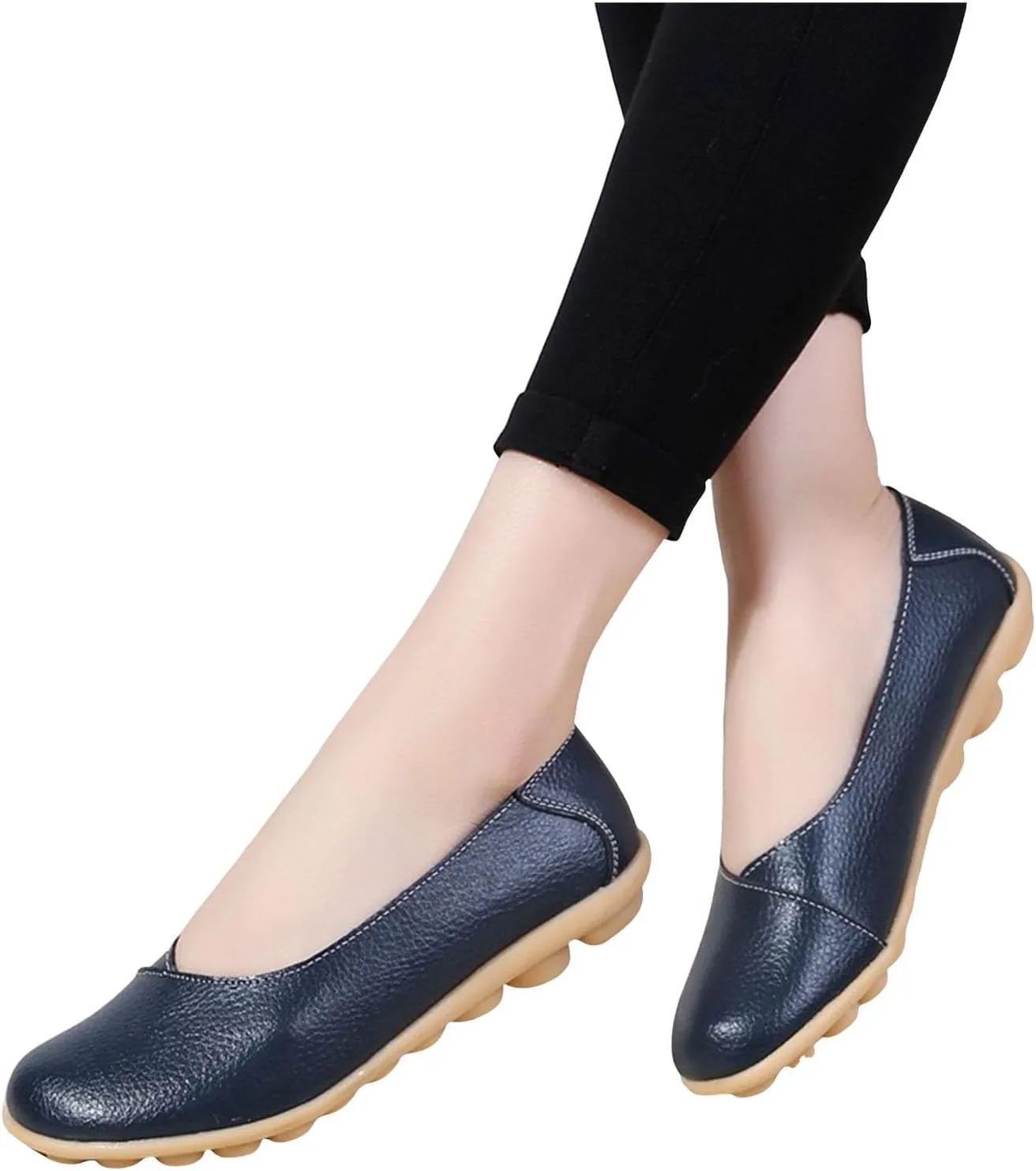 Comfortable Leather Shoes for Women Solid Non Slip Flats Shoes Soft Walking Driving Shoes Business Work Shoes
