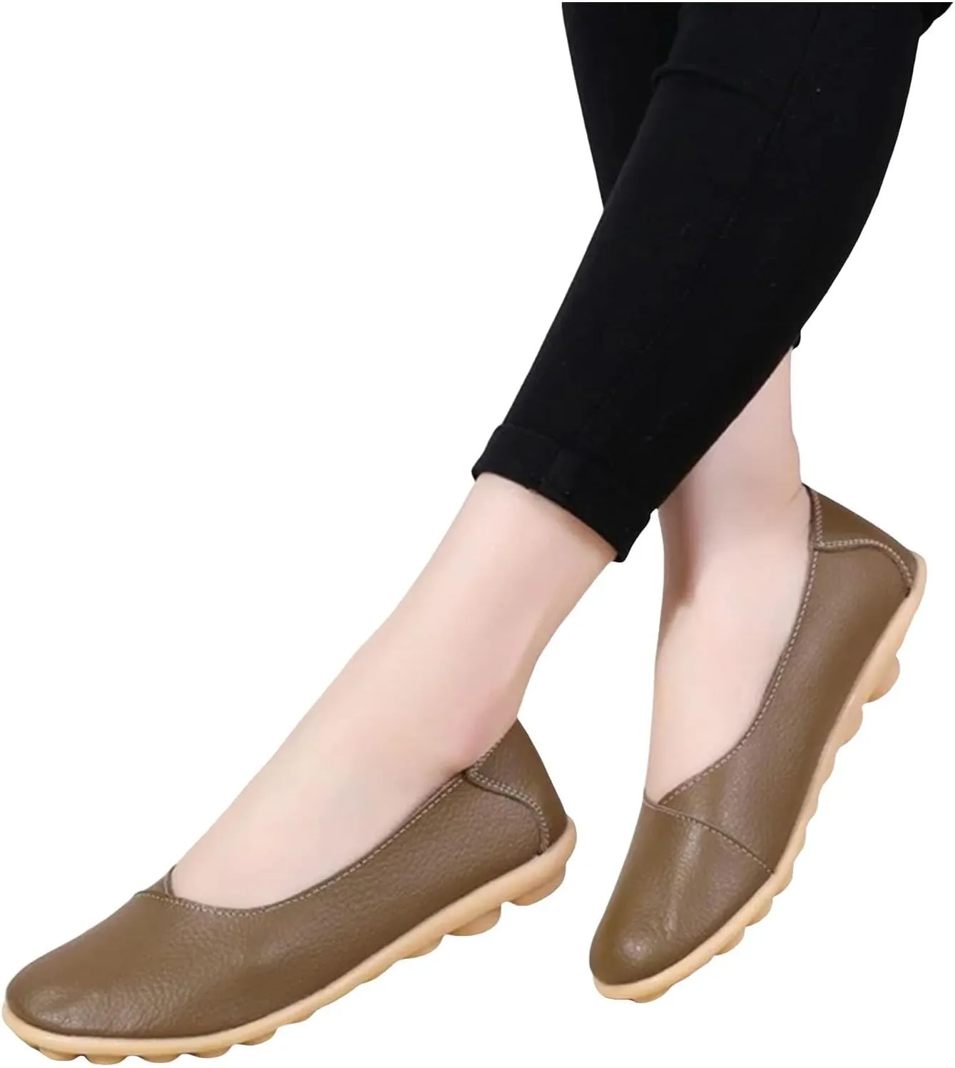 Comfortable Leather Shoes for Women Solid Non Slip Flats Shoes Soft Walking Driving Shoes Business Work Shoes