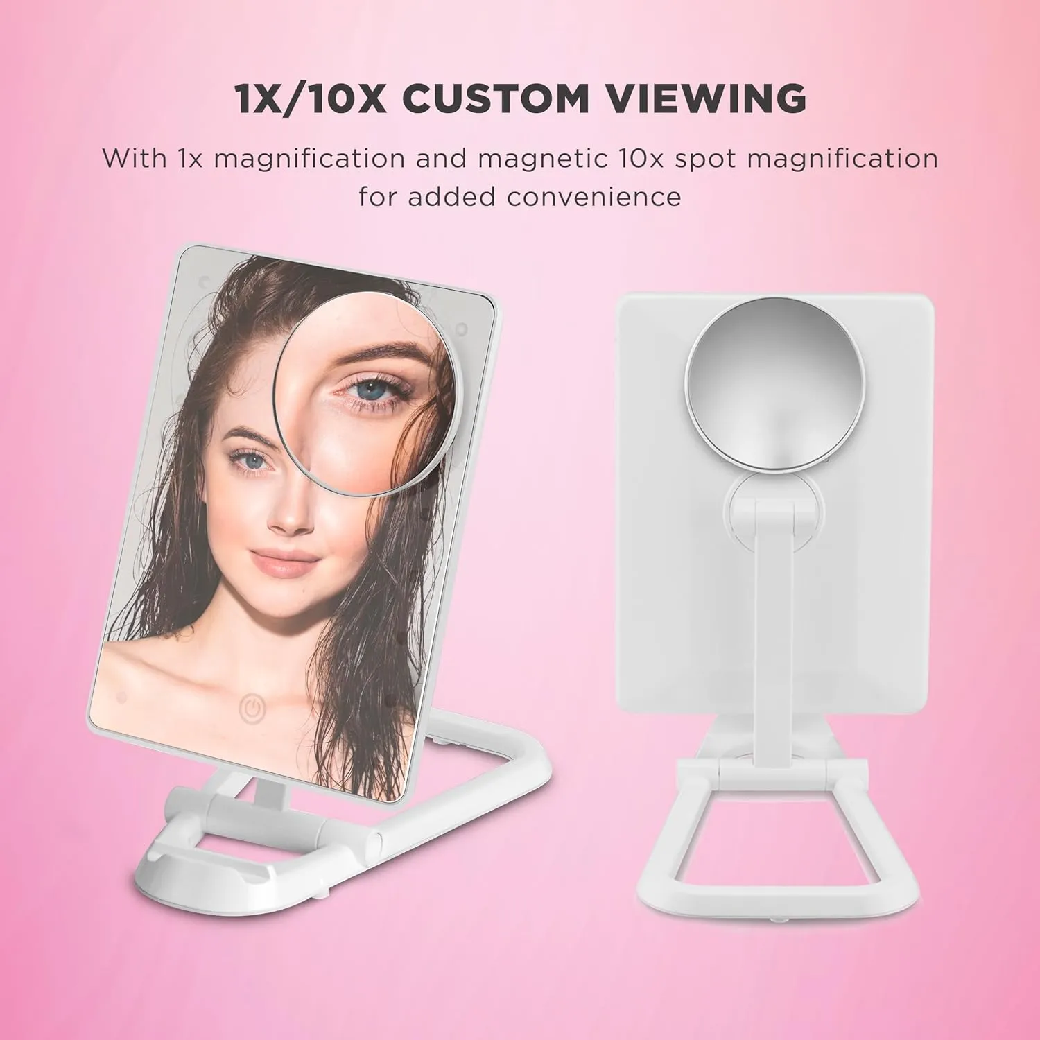 Conair Lighted Makeup Mirror, LED Vanity Mirror, 1X/10X Magnifying Mirror with Phone Holder, Battery Operated in Glossy White