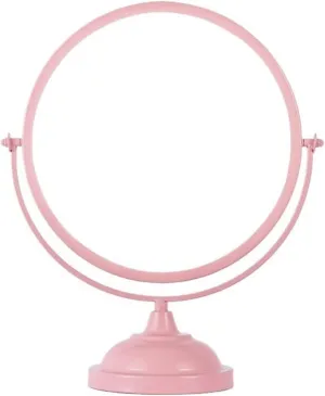 Cosmetic Mirror Iron Fashion Large Mirror Desktop Makeup Mirror Home Beauty Vanity Mirror Single Bedroom Dormitory Mirror Dressing Table Mirror (Color : Pink) (Pink)