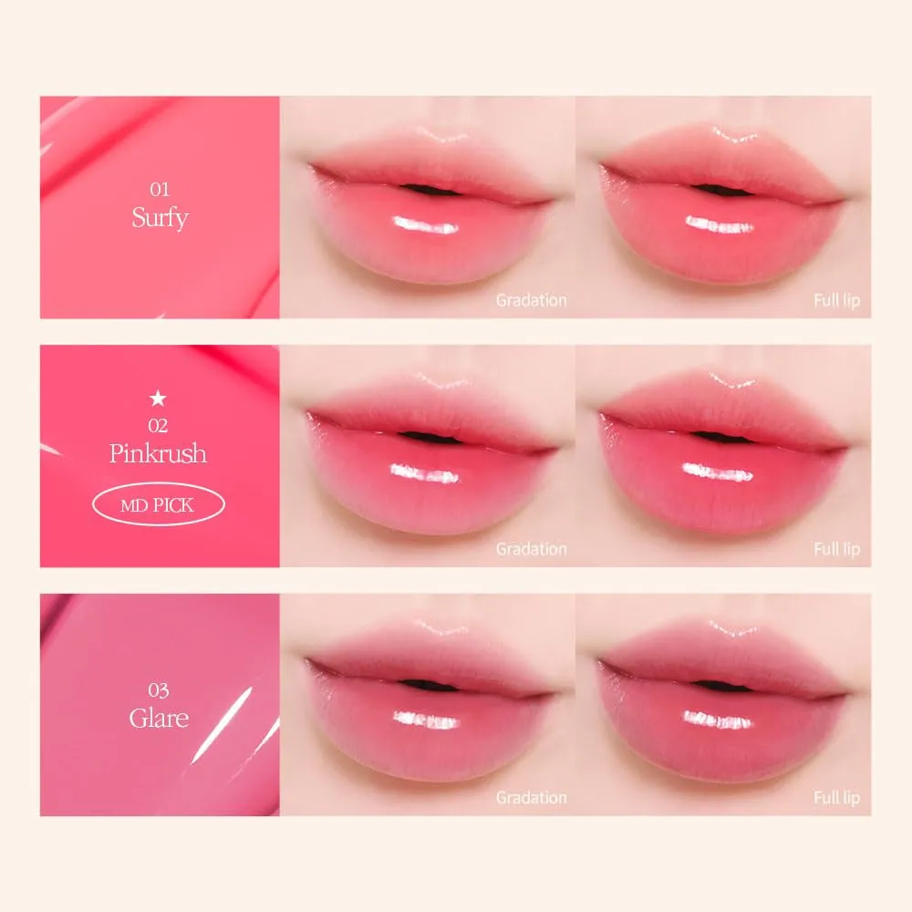 COSNORI Flow Wave Lip Tint - Vegan Glassy Lip Gloss, Lightweight & Long-lasting, Plant-derived Oil Moisturizer, K-Beauty (02 PINK RUSH)