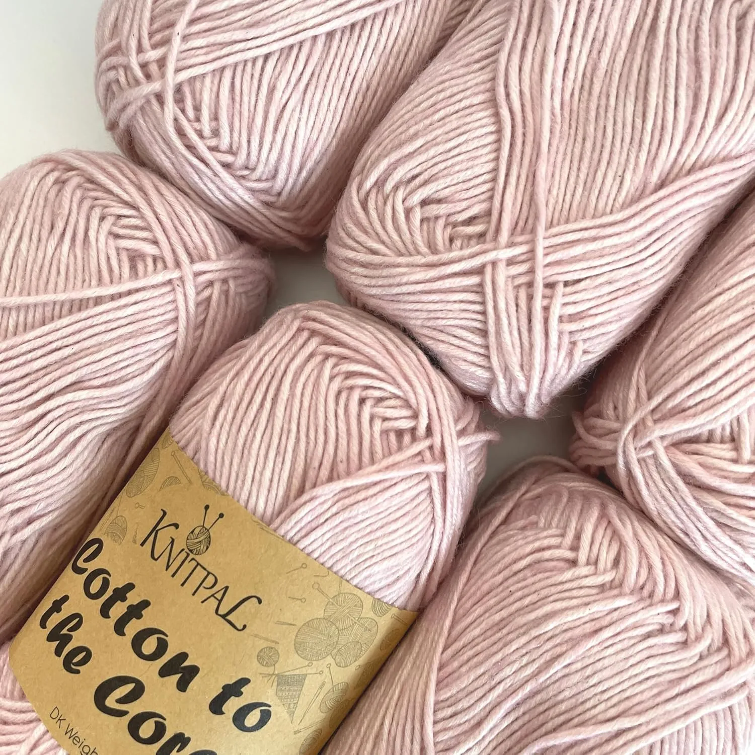 Cotton to The Core Cotton Yarn for Crocheting, 6 Skeins, 852Yds/300G, Free Patterns - Soft Baby Yarn for Knitting - 3 DK Light Worsted Weight - Baby Pink