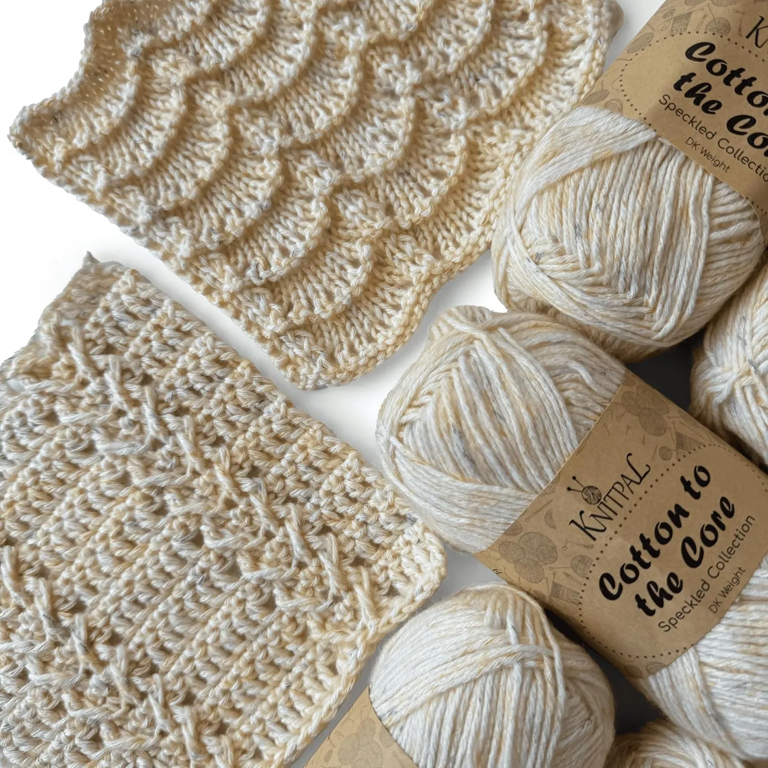 Cotton to The Core Speckled Soft Baby Yarn for Crocheting, 6 Skeins, 810Yds/300G, Free Patterns - Size 3 DK Light Worsted Weight Cotton Yarn for Knitting - Banana Cream