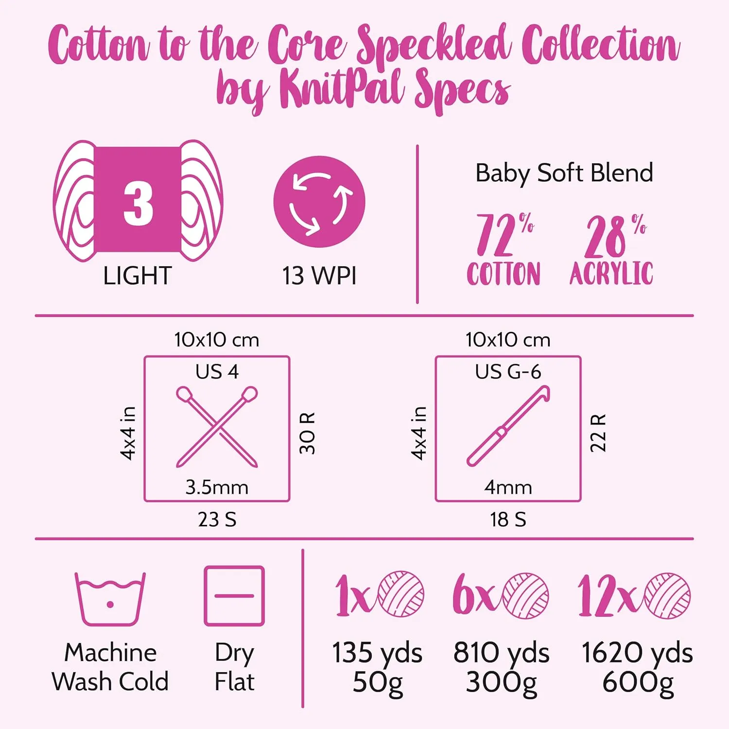 Cotton to The Core Speckled Soft Baby Yarn for Crocheting, 6 Skeins, 810Yds/300G, Free Patterns - Size 3 DK Light Worsted Weight Cotton Yarn for Knitting - Banana Cream