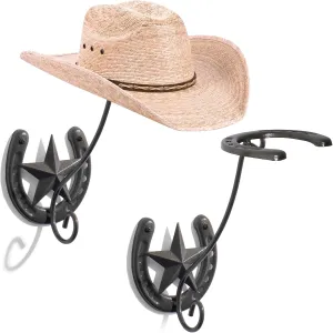 Cowboy Hat Holder for Wall 2 Pack Metal Iron Cowboy Hat Rack Western Hat Hanger Horseshoe Hooks Storage Cowboy Hat Organizer Display Closet Bedroom Living Room Western Gifts Wall Decor