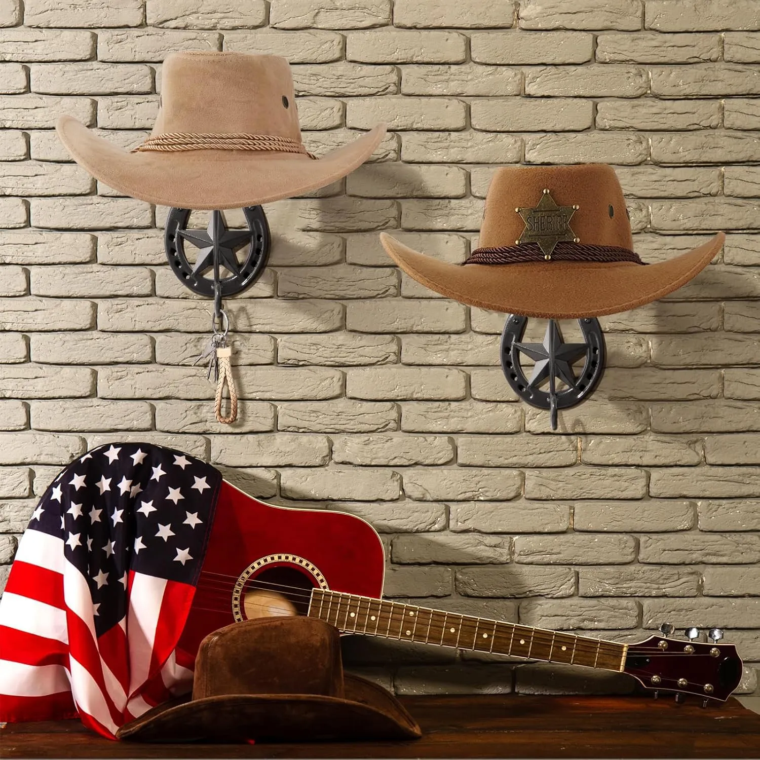 Cowboy Hat Holder for Wall 2 Pack Metal Iron Cowboy Hat Rack Western Hat Hanger Horseshoe Hooks Storage Cowboy Hat Organizer Display Closet Bedroom Living Room Western Gifts Wall Decor