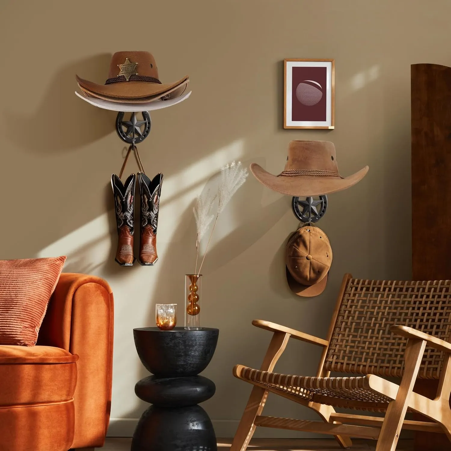 Cowboy Hat Holder for Wall 2 Pack Metal Iron Cowboy Hat Rack Western Hat Hanger Horseshoe Hooks Storage Cowboy Hat Organizer Display Closet Bedroom Living Room Western Gifts Wall Decor