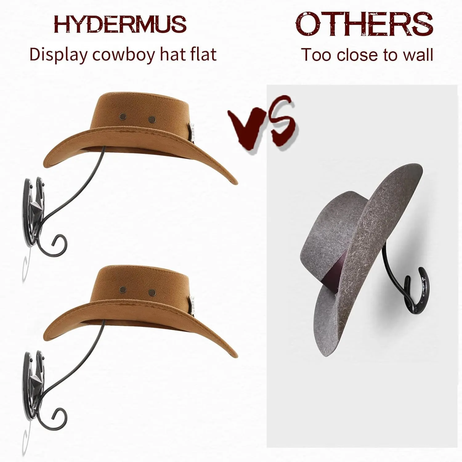 Cowboy Hat Holder for Wall 2 Pack Metal Iron Cowboy Hat Rack Western Hat Hanger Horseshoe Hooks Storage Cowboy Hat Organizer Display Closet Bedroom Living Room Western Gifts Wall Decor
