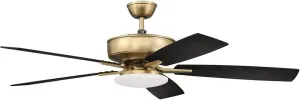 Craftmade P112SB5-52BWNFB Pro Plus 52" Ceiling Fan with LED Lights & Wall Control, 5 Reversible Black Walnut/Flat Black MDF Blades, Satin Brass