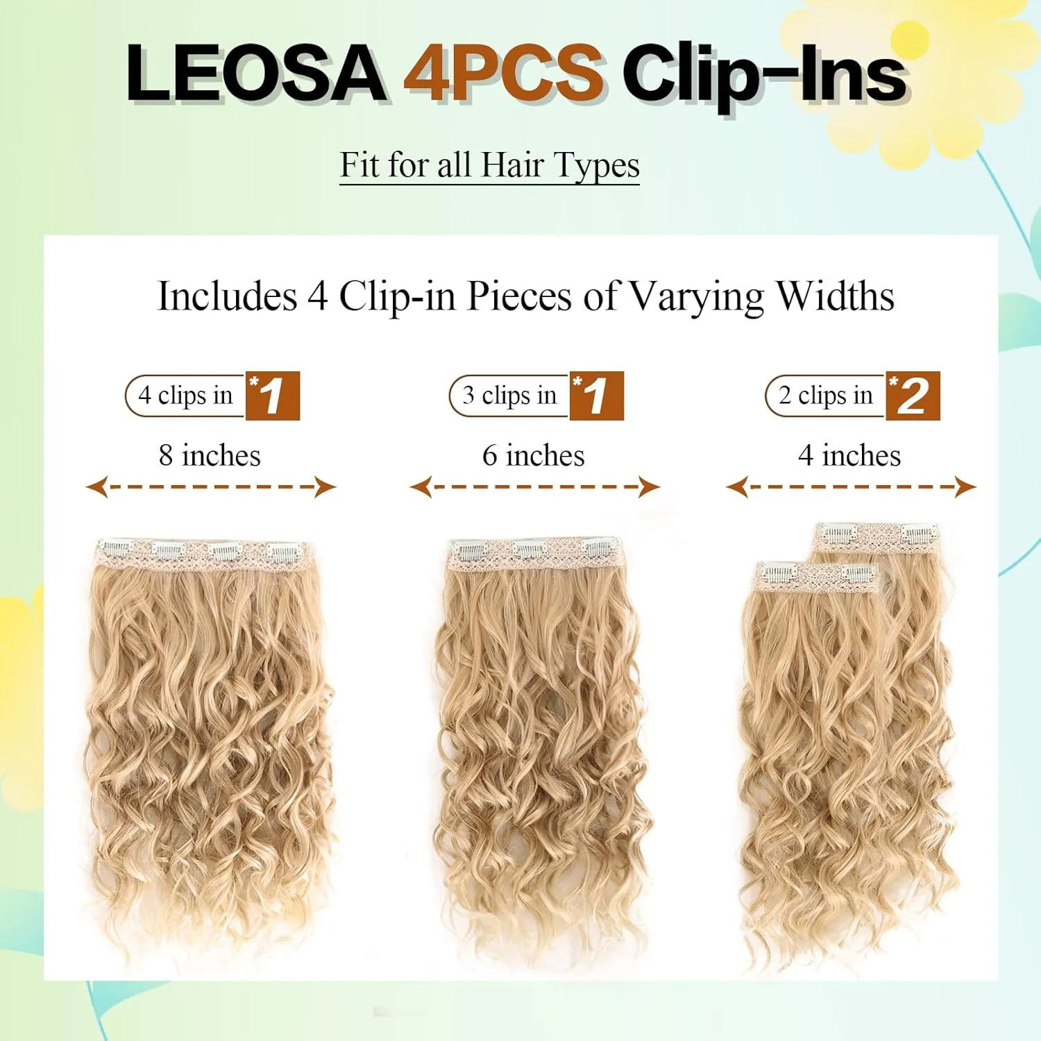 Curly Hair Extensions,LEOSA 4PCS 16 inch Clip in Hair Extensions Short Soft Natural Hairpiece Lace Weft Curly Wave Clip Ins Extensions Invisible for Women,Glden Light Blonde with Highlights