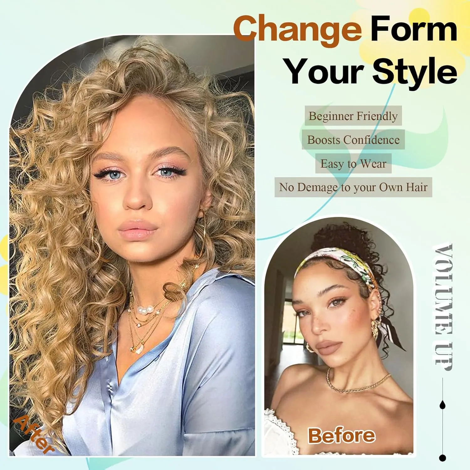 Curly Hair Extensions,LEOSA 4PCS 16 inch Clip in Hair Extensions Short Soft Natural Hairpiece Lace Weft Curly Wave Clip Ins Extensions Invisible for Women,Glden Light Blonde with Highlights