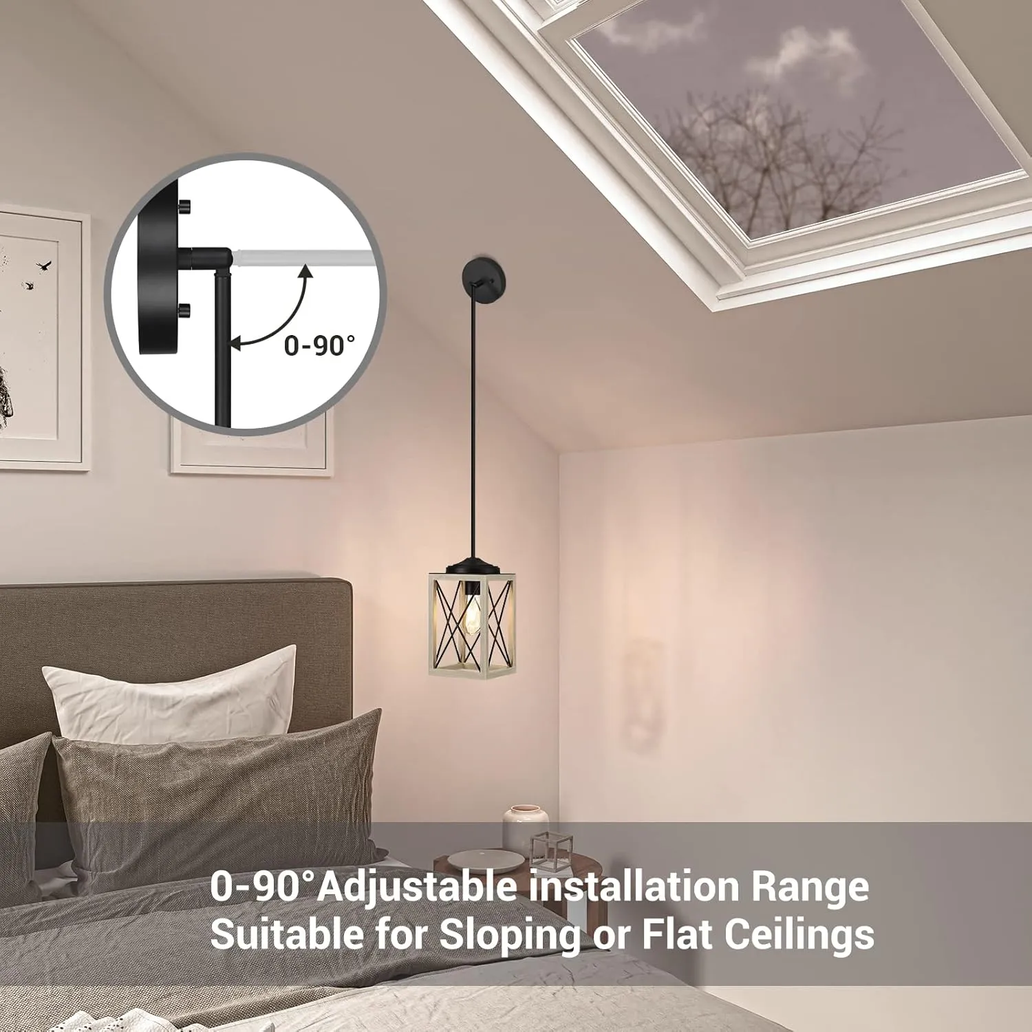 DEWENWILS Farmhouse Pendant Light, Metal Hanging Light Fixture with Wooden Grain Finish, 48" Adjustable Pipes for Flat and Slop Ceiling, Kitchen,Island, Living Room, Bedroom, E26 Base
