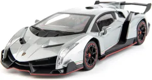 Diecast Car for Lambo Veneno Model Car 1/24 Scale Sports Toy Vehicle Door Can be Opened Toy Car Front Wheel Steerable (Gray)