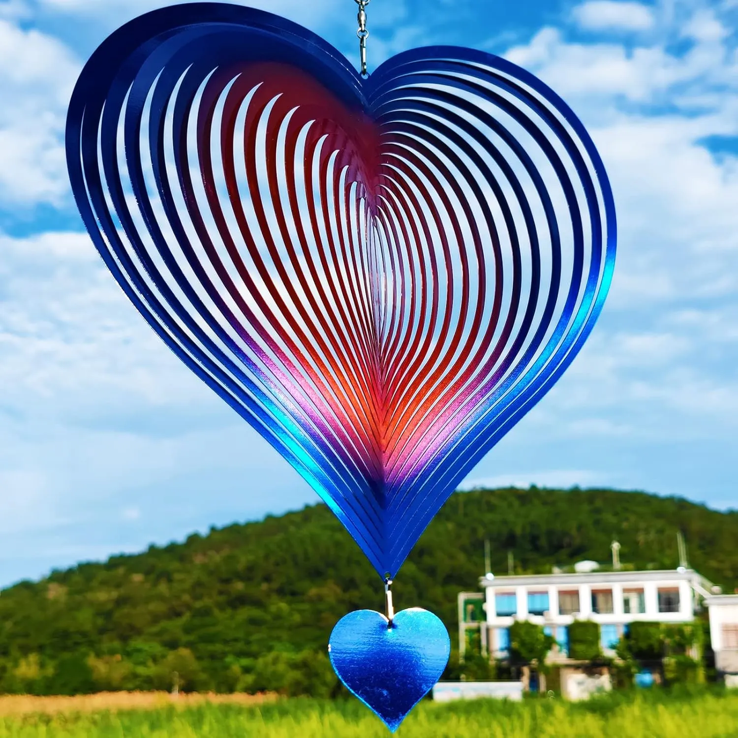 DJUAN Wind Spinners Outdoor Garden Decor 12inch Blue-Orange Love Heart Hanging Wind Spinner Metal Yard Art Decorations Kinetic Wind Sculptures & Spinners Birthday Gifts for Women, Mom, Grandma