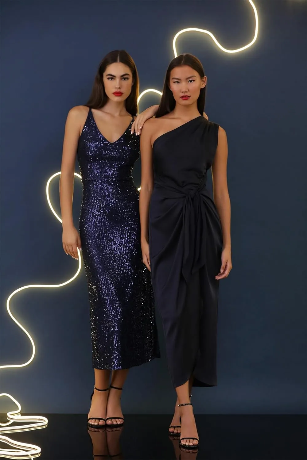Donna Morgan Women's One Shoulder Faux Wrap Light Charmeuse Maxi with Tie Waist Occasion Event Party Guest of