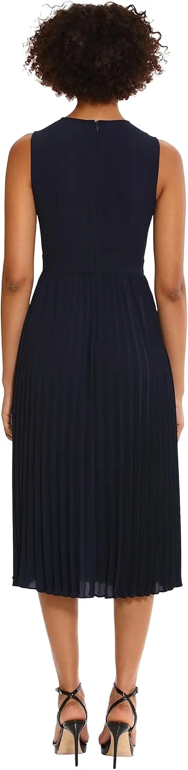 Donna Morgan Women's Sleeveless Stretch Light Bubble Crepe Pleated Skirt Midi Dress