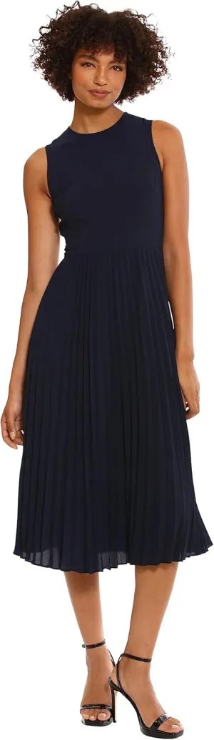 Donna Morgan Women's Sleeveless Stretch Light Bubble Crepe Pleated Skirt Midi Dress