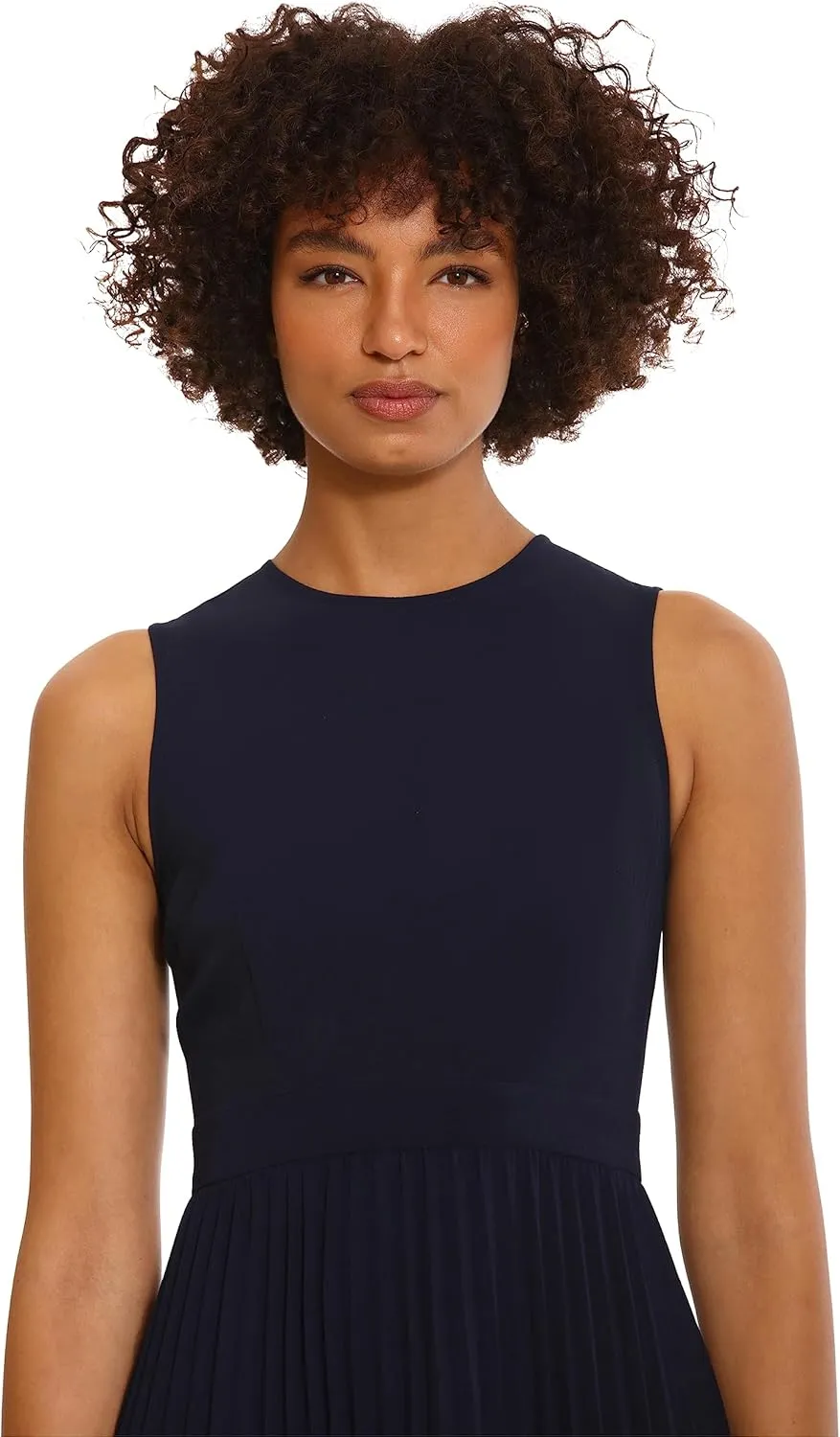 Donna Morgan Women's Sleeveless Stretch Light Bubble Crepe Pleated Skirt Midi Dress
