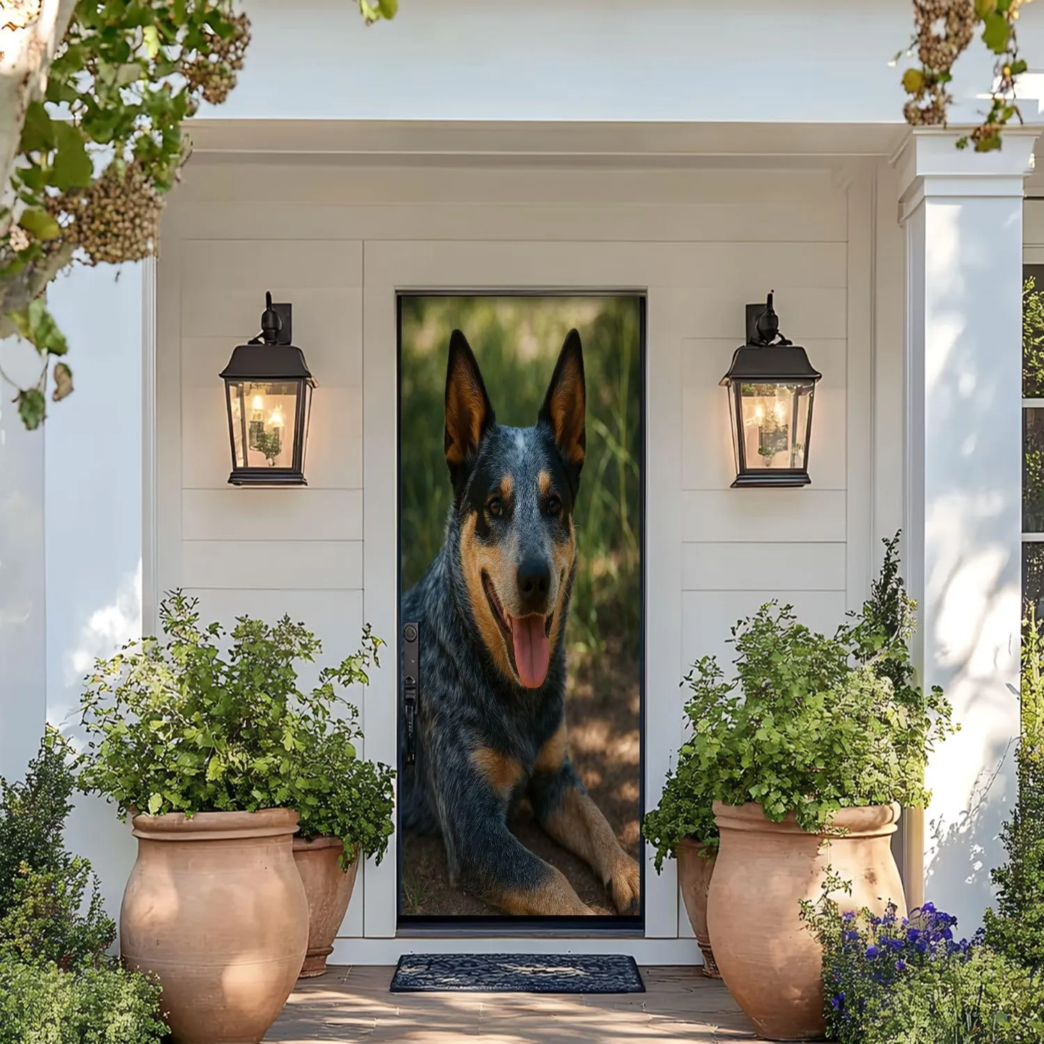 Door Sticker Decals 3D Australian Cattle Dog Blue Heeler Puppy Outdoors Resting Sticker Murals Peel and Stick Wallpaper Self-Adhesive Door Poster for Bedroom Living Room 30"x79"