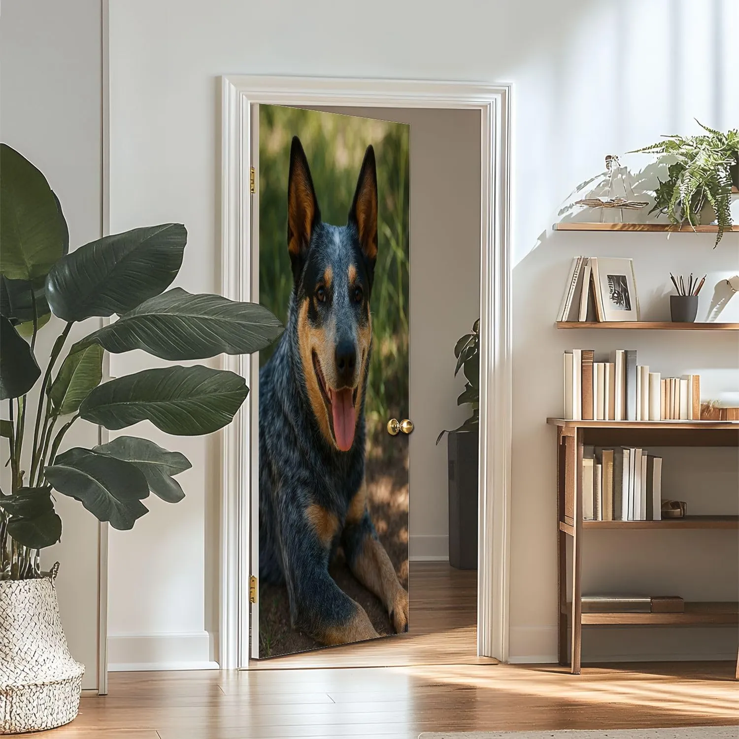 Door Sticker Decals 3D Australian Cattle Dog Blue Heeler Puppy Outdoors Resting Sticker Murals Peel and Stick Wallpaper Self-Adhesive Door Poster for Bedroom Living Room 30"x79"