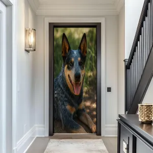 Door Sticker Decals 3D Australian Cattle Dog Blue Heeler Puppy Outdoors Resting Sticker Murals Peel and Stick Wallpaper Self-Adhesive Door Poster for Bedroom Living Room 30"x79"