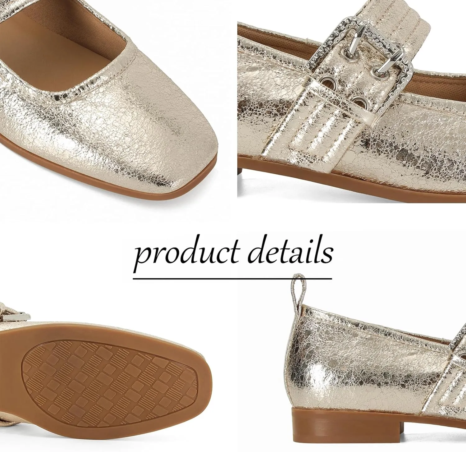 Dsevht Mary Janes Flats for Women Fashion Square Toe Flat Low Heel Easy Buckle Strap Flats Shoes