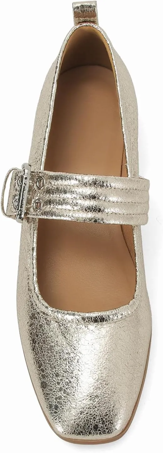 Dsevht Mary Janes Flats for Women Fashion Square Toe Flat Low Heel Easy Buckle Strap Flats Shoes