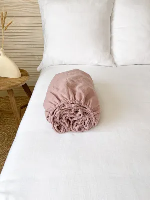 Dusty Pink Linen Fitted Sheet