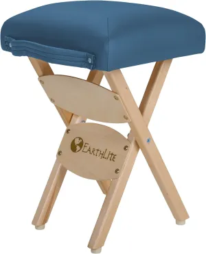 EARTHLITE Wooden Folding Stool - Hardwood Maple, CFC-Free, Massage Table Medical Spa Facial Salon Chair, Mystic Blue , 19"