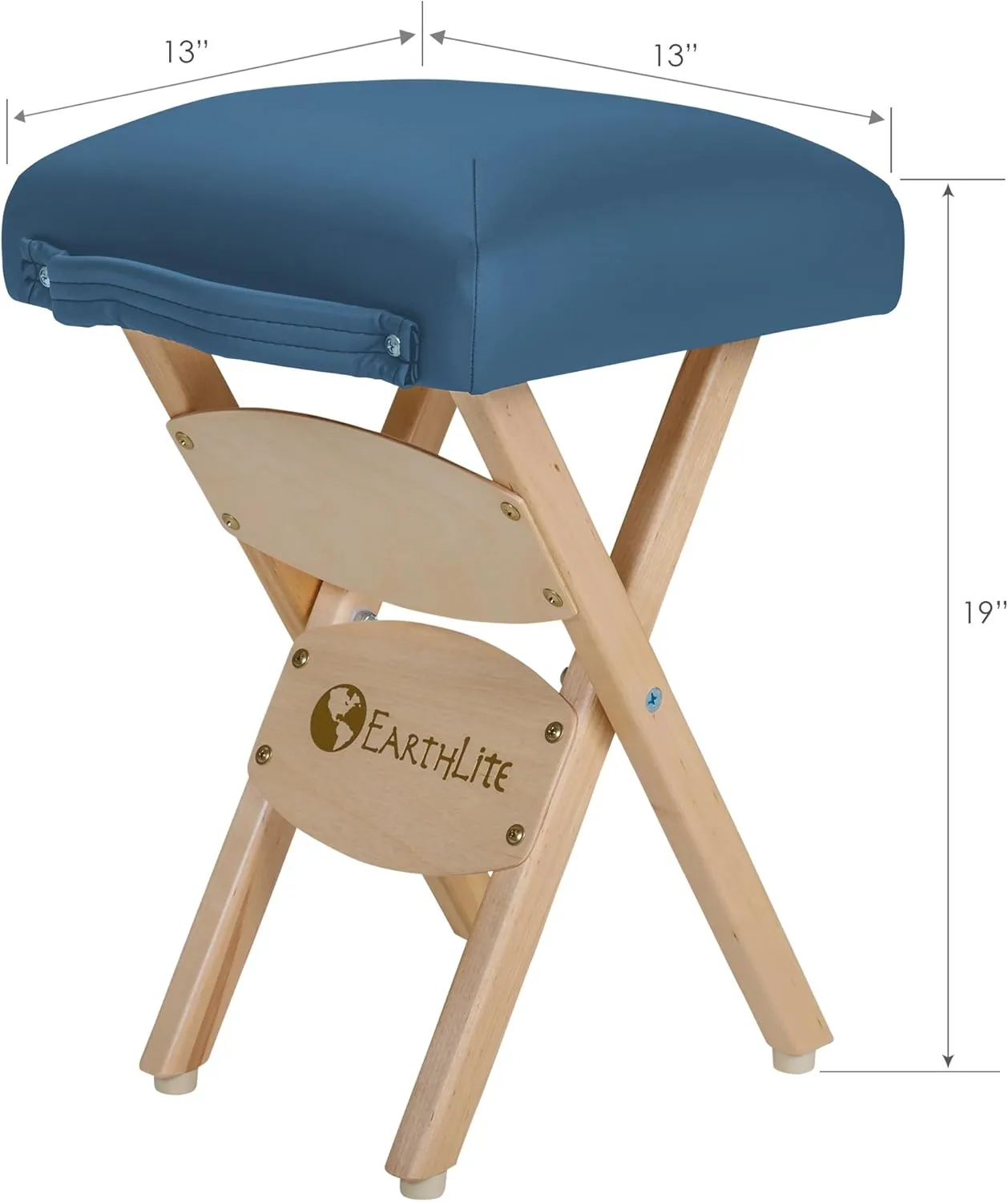 EARTHLITE Wooden Folding Stool - Hardwood Maple, CFC-Free, Massage Table Medical Spa Facial Salon Chair, Mystic Blue , 19"