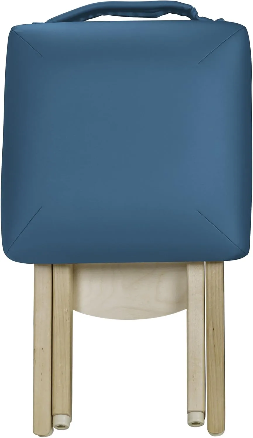 EARTHLITE Wooden Folding Stool - Hardwood Maple, CFC-Free, Massage Table Medical Spa Facial Salon Chair, Mystic Blue , 19"