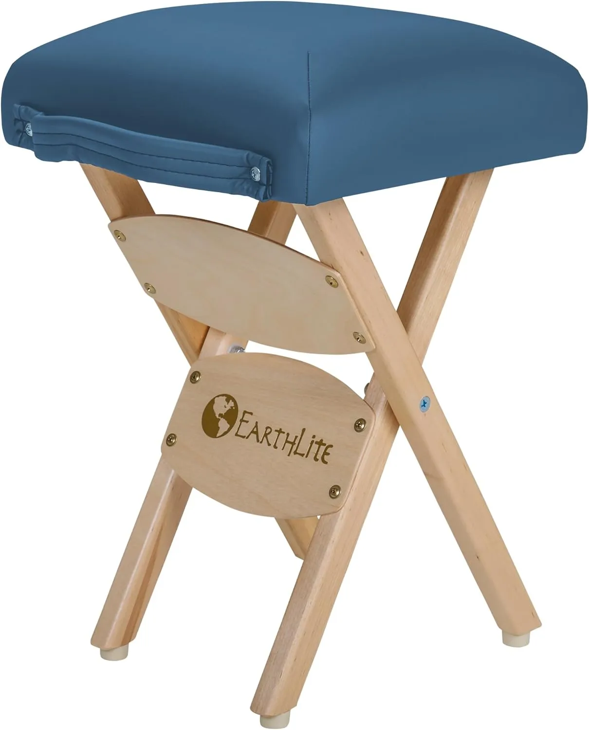 EARTHLITE Wooden Folding Stool - Hardwood Maple, CFC-Free, Massage Table Medical Spa Facial Salon Chair, Mystic Blue , 19"
