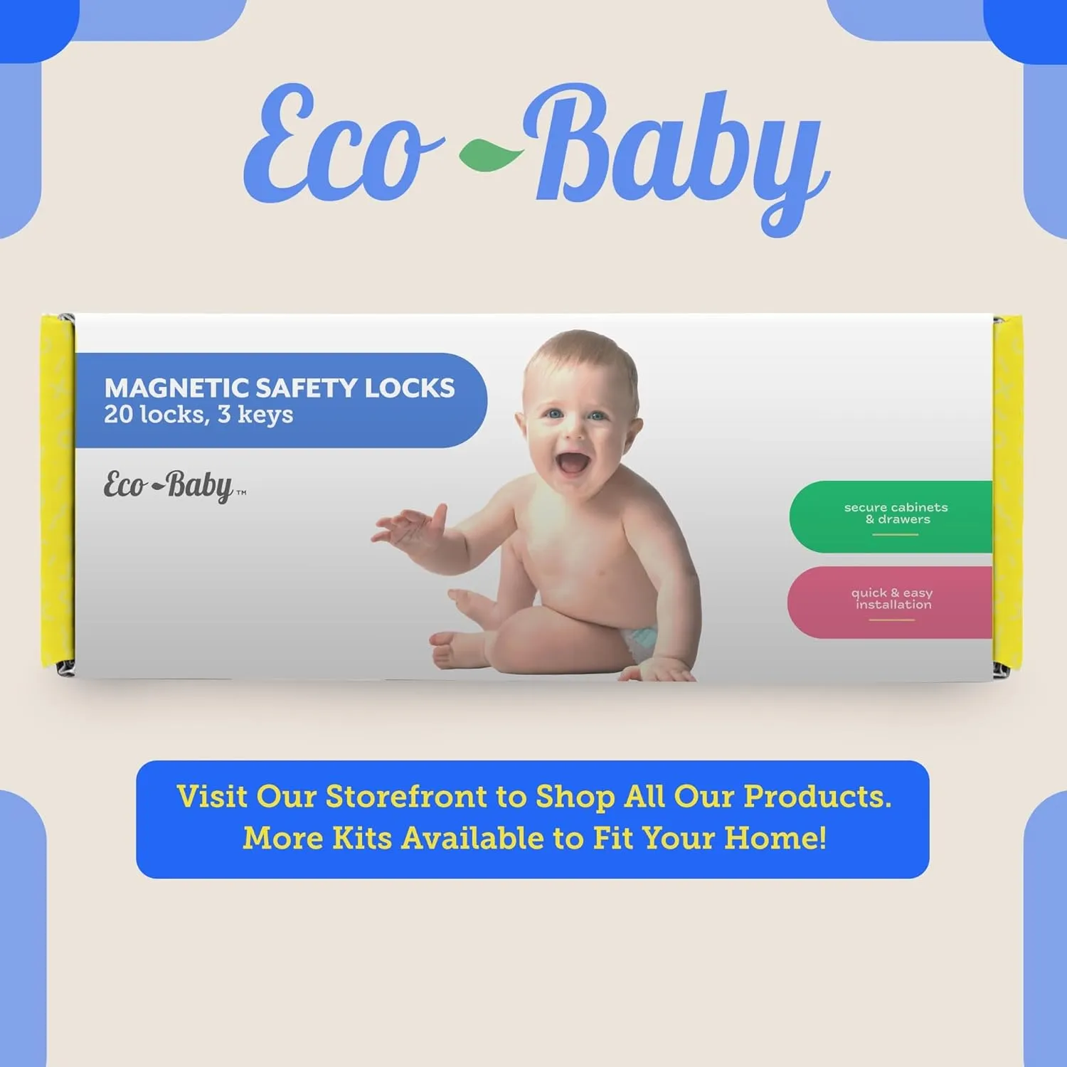 Eco Baby Magnetic Cabinet Locks for Babies - Magnetic Baby Proofing Cabinet Locks, Child Locks for Cabinets Drawers Doors for Back to School - Easy Installation No Tools Required (12 Pack and 2 Keys)
