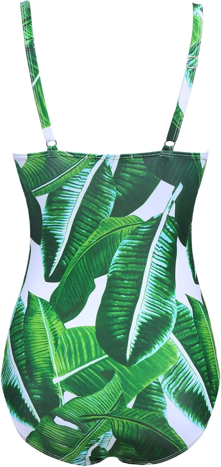 Ekouaer Women's One Piece Swimsuit Ruched Tummy Control Bathing Suits Vintage Retro Push Up Swimwear