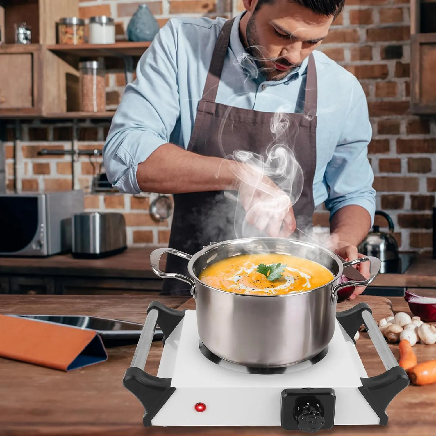 Electric Hot Plate, Electric Single Burners for Cooking, 1000W Countertop Dual Burner, Portable Cooking Stove Temperature Control, Easy to Clean, Cooktop for Home/RV, Silver