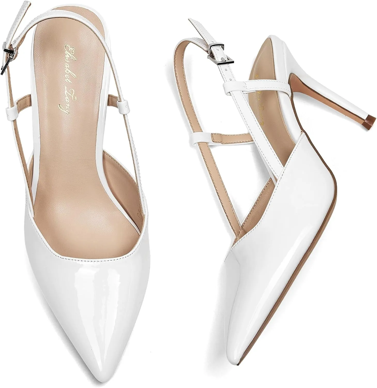 Elisabet Tang Women's Closed Toe Slingback Pointed Toe Stiletto Heel Pump Dress Shoes Buckle Strap Party Pumps Sexy