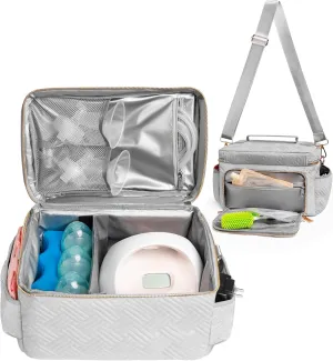 EliteMom Breast Pump Bag (Patent Pending) - Breast Pump Storage Bag with Shoulder Strap, Pump Carrying Case Compatible with Spectra S1 S2 Gold & More with Cooler for Working Moms