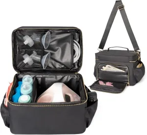 EliteMom Breast Pump Tote Bag (Patent Pending) - Stylish Pumping Bag with Shoulder Strap, Compatible with Spectra S1 S2 Gold & More with Cooler for Working Moms