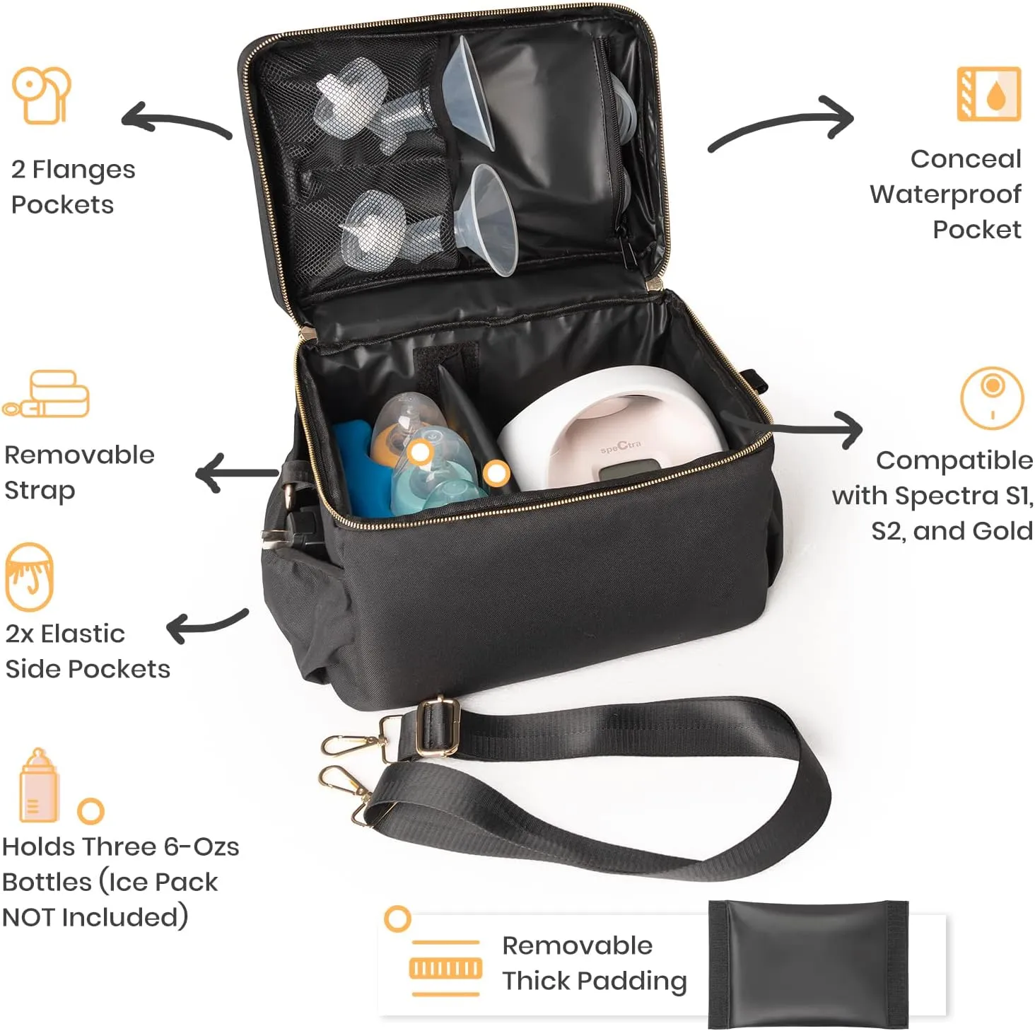 EliteMom Breast Pump Tote Bag (Patent Pending) - Stylish Pumping Bag with Shoulder Strap, Compatible with Spectra S1 S2 Gold & More with Cooler for Working Moms