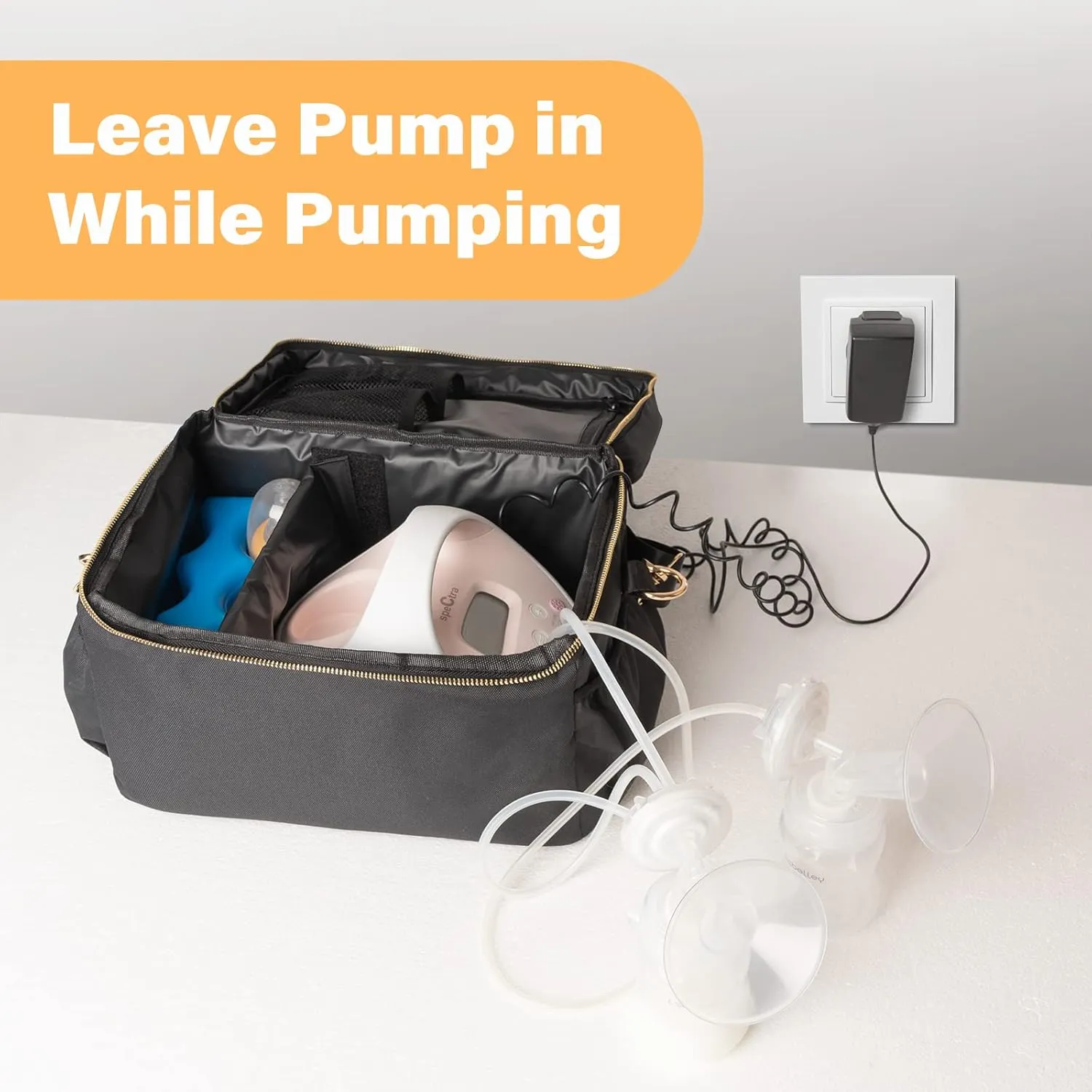 EliteMom Breast Pump Tote Bag (Patent Pending) - Stylish Pumping Bag with Shoulder Strap, Compatible with Spectra S1 S2 Gold & More with Cooler for Working Moms