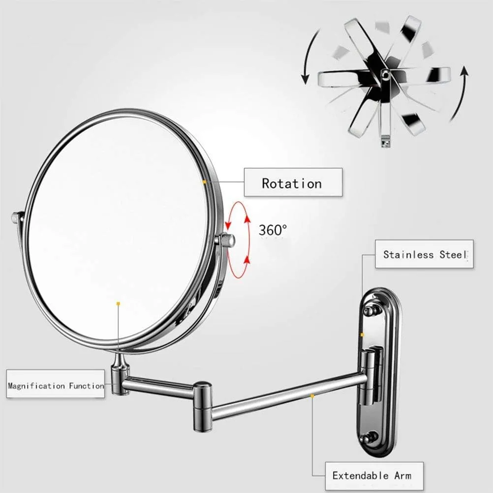 ELTOX Wall Mounted Makeup Mirror Double Sided Vanity Magnifying Vanity Mirror 360 Degree Swivel Extendable Arm Round No Light