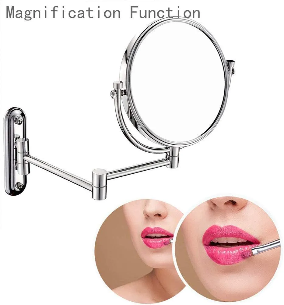 ELTOX Wall Mounted Makeup Mirror Double Sided Vanity Magnifying Vanity Mirror 360 Degree Swivel Extendable Arm Round No Light