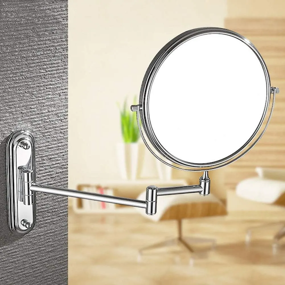ELTOX Wall Mounted Makeup Mirror Double Sided Vanity Magnifying Vanity Mirror 360 Degree Swivel Extendable Arm Round No Light