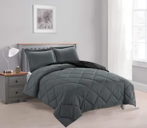 Empire Home Bed in A Bag Reversible Down Alternative All Season Comforter Set with Sheet Set Included !! (Black & Gray, Full)
