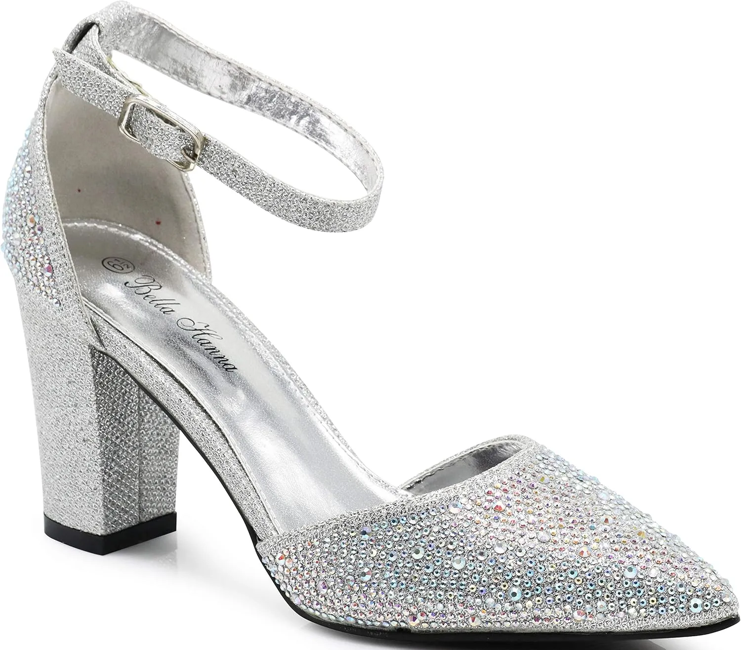 Enzo Romeo Ivka Women's Pointy Toe High Mid Chunky Block Heel Sexy Ankle Strap Sandals Ballerina Dress Pump Ballet Wedding Patent Harlow Pump Shoes