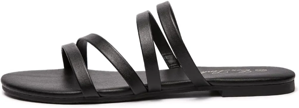 EOZLINK Women's Strappy Flat Sandals Strap Slides Sandals Open Toe Slipper Trendy Dressy Summer Shoes
