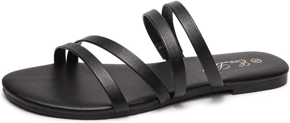 EOZLINK Women's Strappy Flat Sandals Strap Slides Sandals Open Toe Slipper Trendy Dressy Summer Shoes