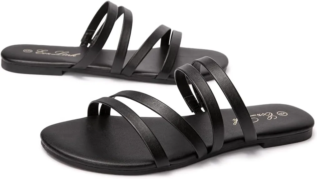 EOZLINK Women's Strappy Flat Sandals Strap Slides Sandals Open Toe Slipper Trendy Dressy Summer Shoes